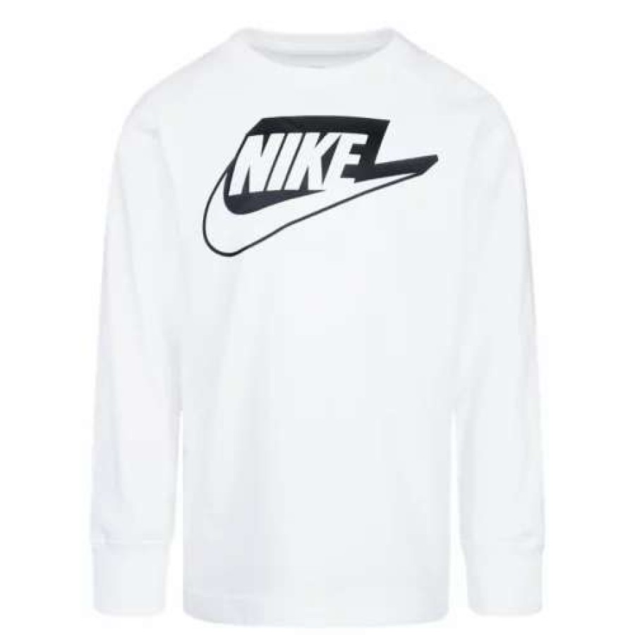 Shirts * | Boys' Nike Club Long Sleeve Graphic T-Shirt White