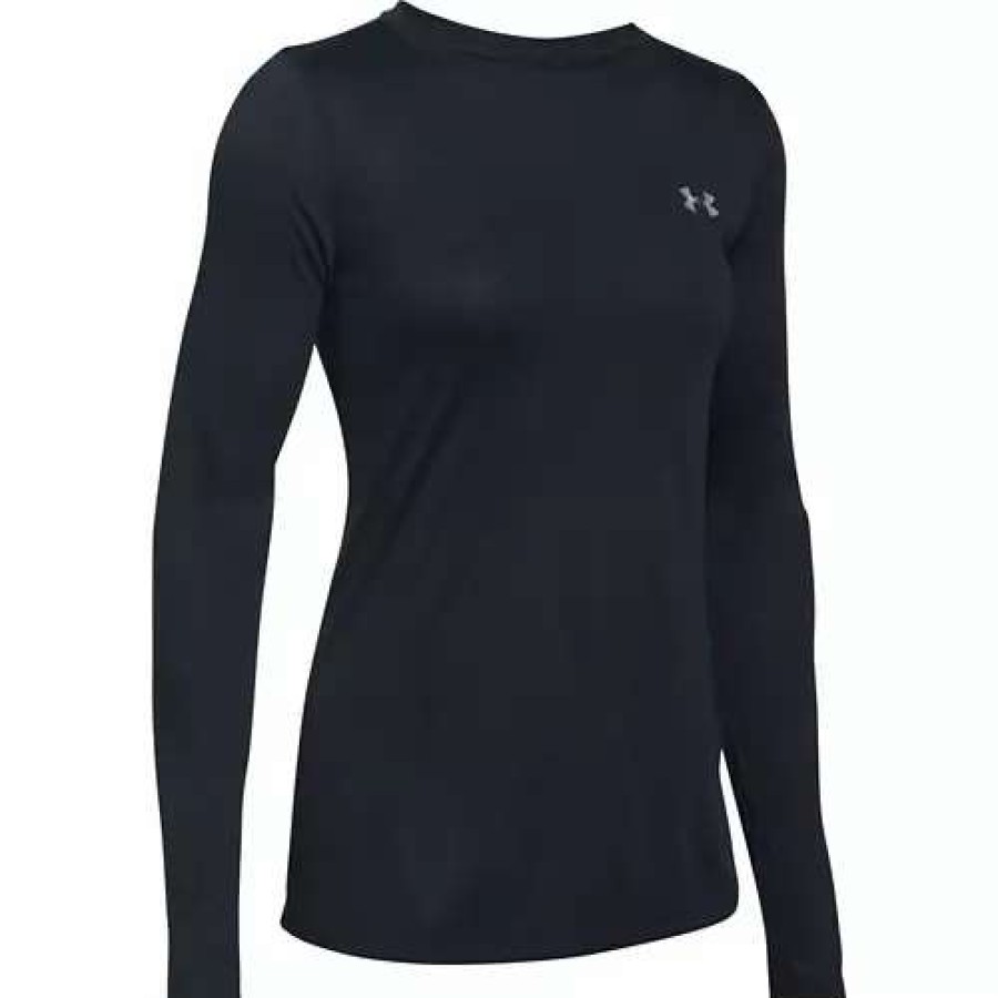 Shirts * | Women'S Under Armour Tech Crew Long Sleeve T-Shirt Black Silver