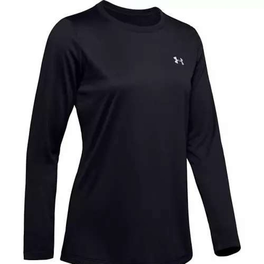 Shirts * | Women'S Under Armour Tech Crew Long Sleeve T-Shirt Black Silver