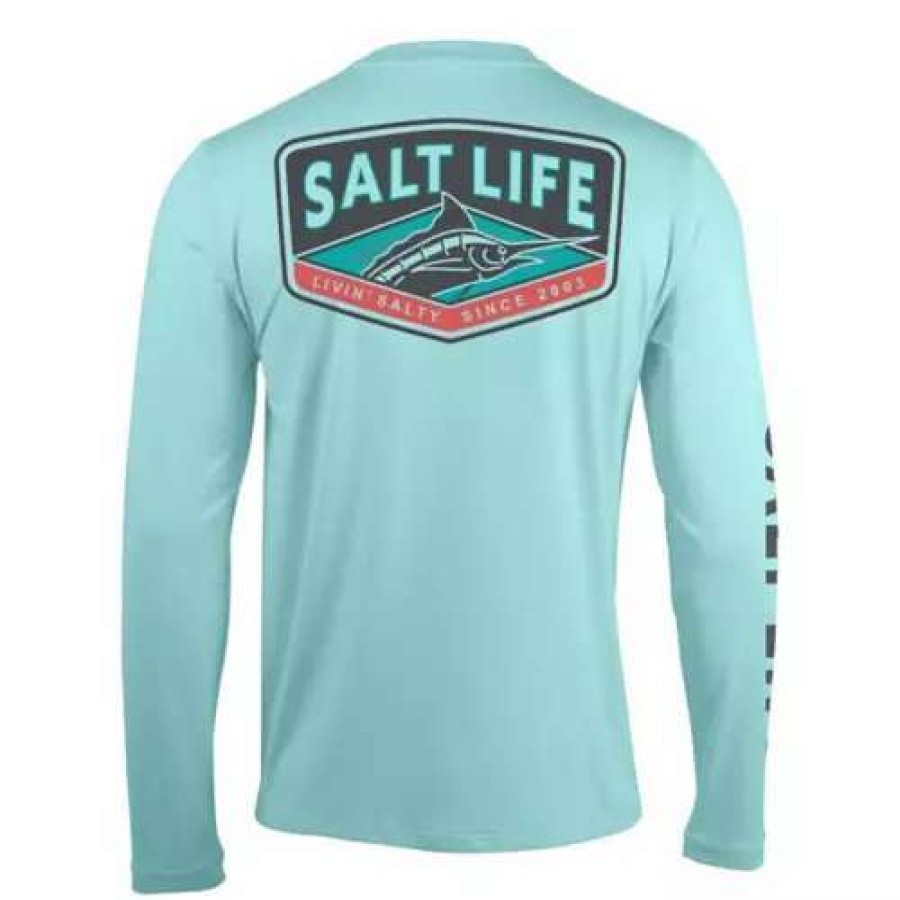 Shirts * | Men'S Salt Life Fin Forward Long Sleeve Performance T-Shirt Light Aruba