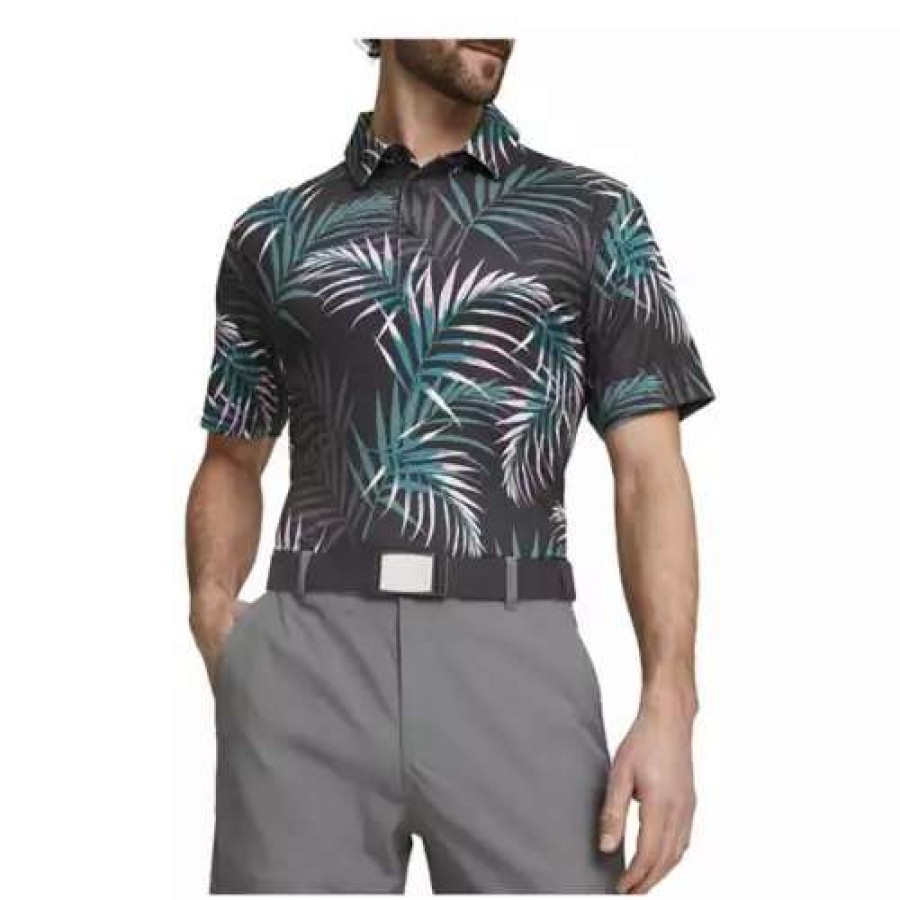 Shirts * | Men'S Puma Cloudspun Palm Leaf Golf Polo Puma Black / Green Lagoon