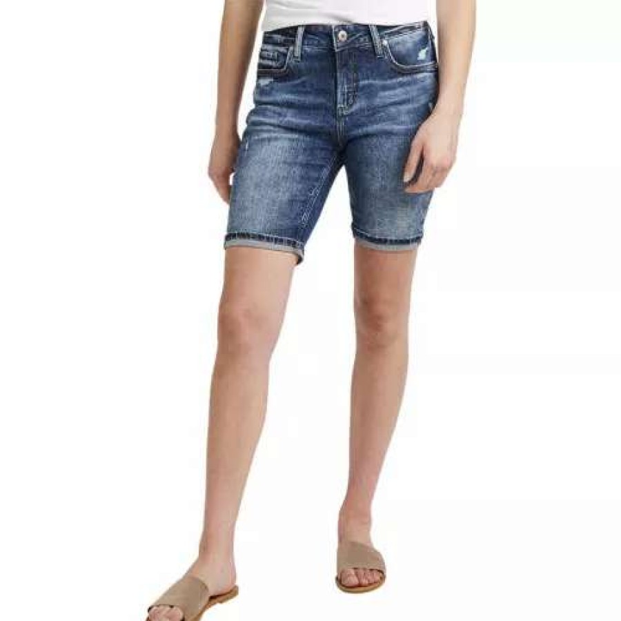 Shorts * | Women'S Silver Jeans Co. Elyse Mid Rise Bermuda Jean Shorts Indigo