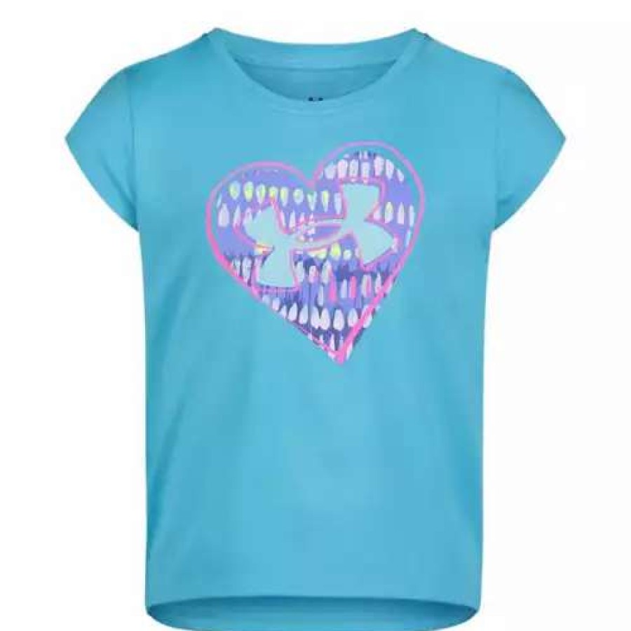 Shirts * | Girls' Under Armour Cutout Heart Logo T-Shirt Blue Surf