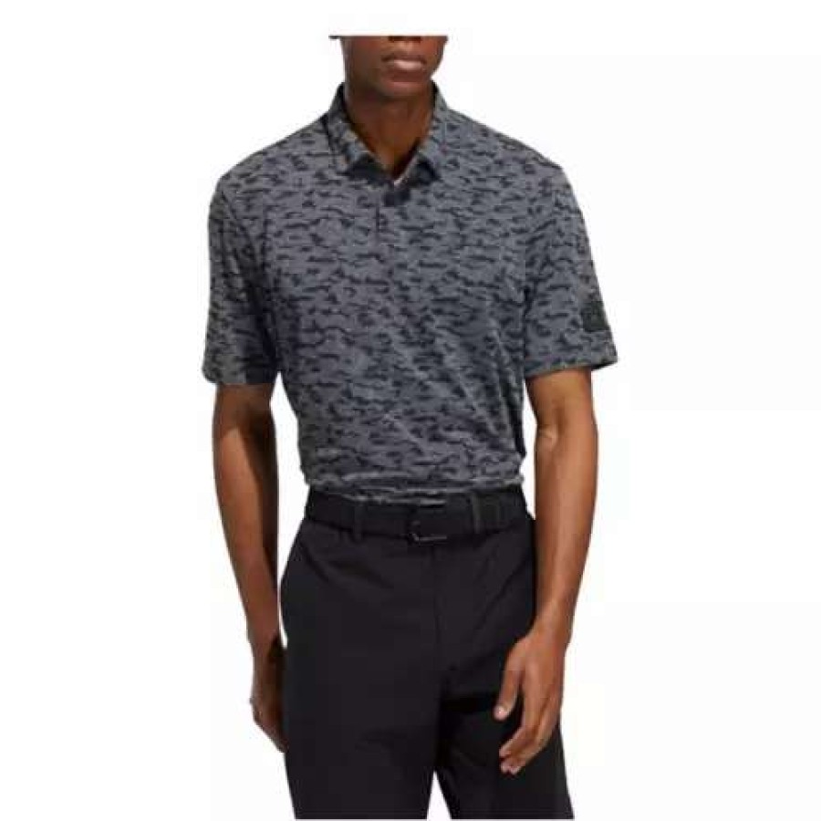 Shirts * | Men'S Adidas Go To Camo Print Golf Polo Black Grey Heather Six