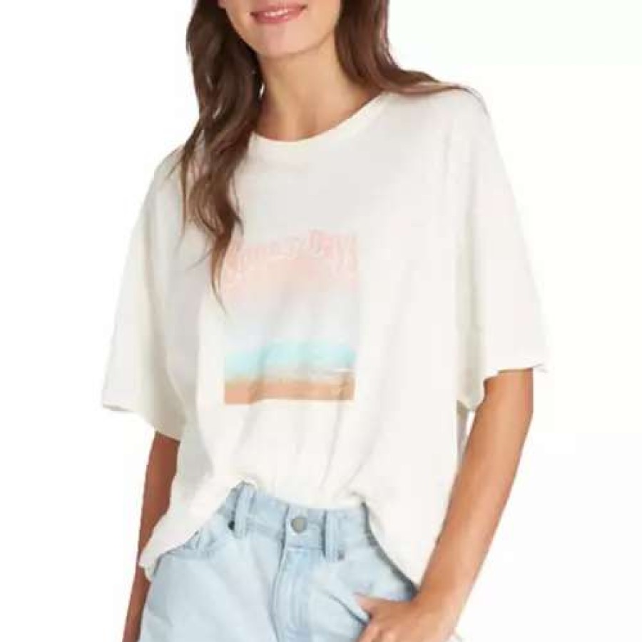 Shirts * | Women'S Roxy Gradient Landscape Boyfriend T-Shirt Snow White