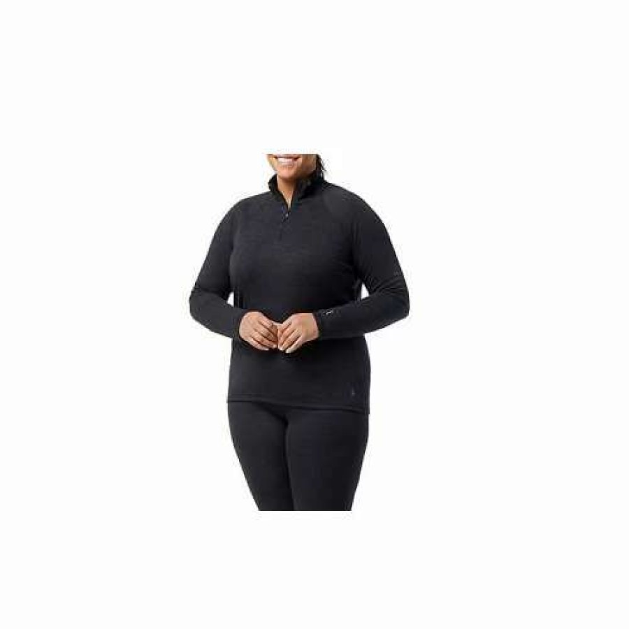 Shirts * | Women'S Smartwool Plus Classic Thermal Merino Base Layer 1/4 Zip Charcoal Heather