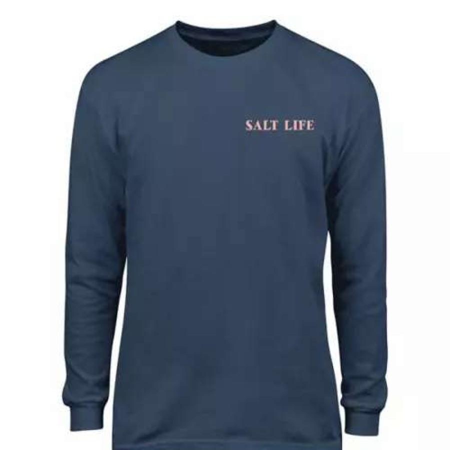 Shirts * | Girls' Salt Life Crab Tropics Long Sleeve T-Shirt Washed Navy