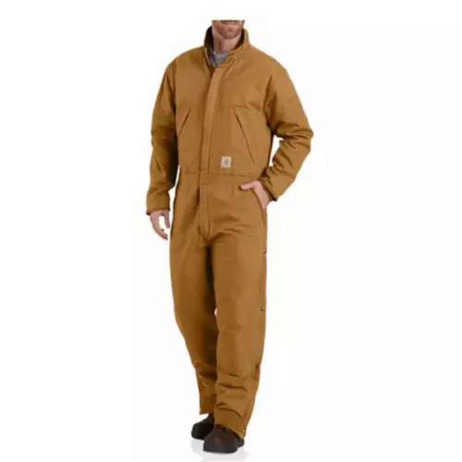 Bibs & Overalls * | Men'S Carhartt Loose Fit Washed Duck Insulated Coverall Carhartt Brown