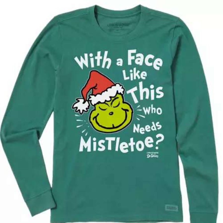 Shirts * | Women'S Life Is Good Grinch Face Long Sleeve T-Shirt Spruce Green