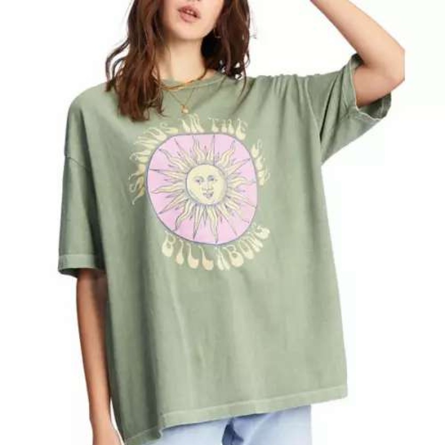 Shirts * | Women'S Billabong Islands In The Sun Oversized Graphic Boyfriend T-Shirt Army