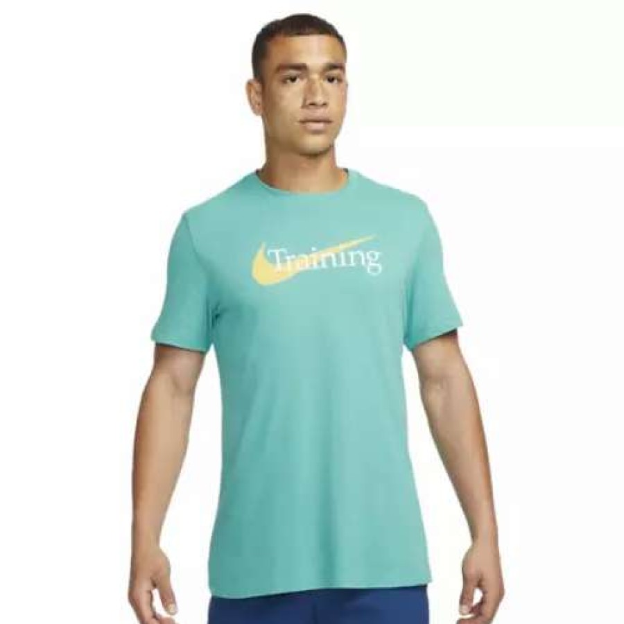 Shirts * | Men'S Nike Dri-Fit Swoosh Training T-Shirt Teal Washed