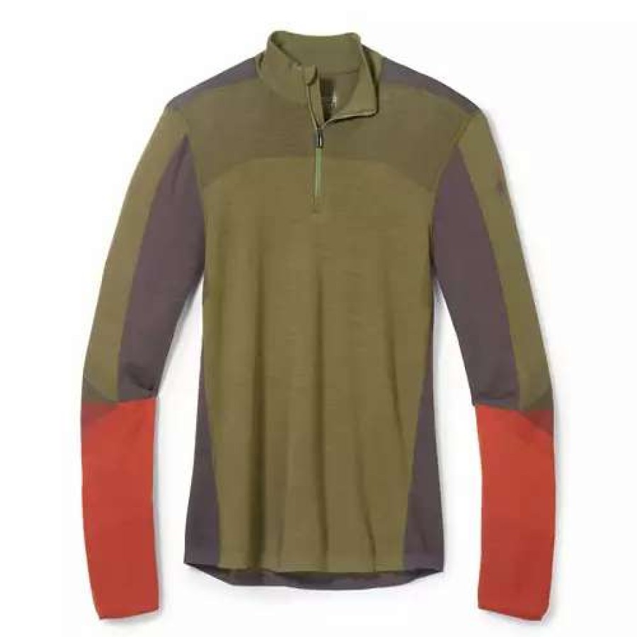 Shirts * | Smartwool Men'S Intraknit Thermal Merino Base Layer Colorblock 1/4 Zip Winter Moss-Shale