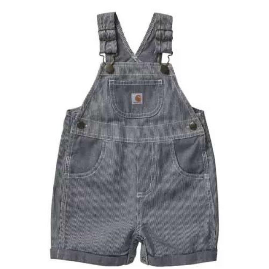 Bibs & Overalls * | Baby Carhartt Chambray Stripped Shortalls Navy