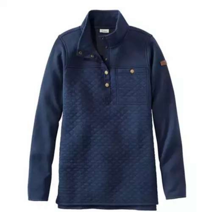 Shirts * | L.L.Bean Women'S L.L. Bean Quilted Mockneck Snap-Front Tunic Classic Navy