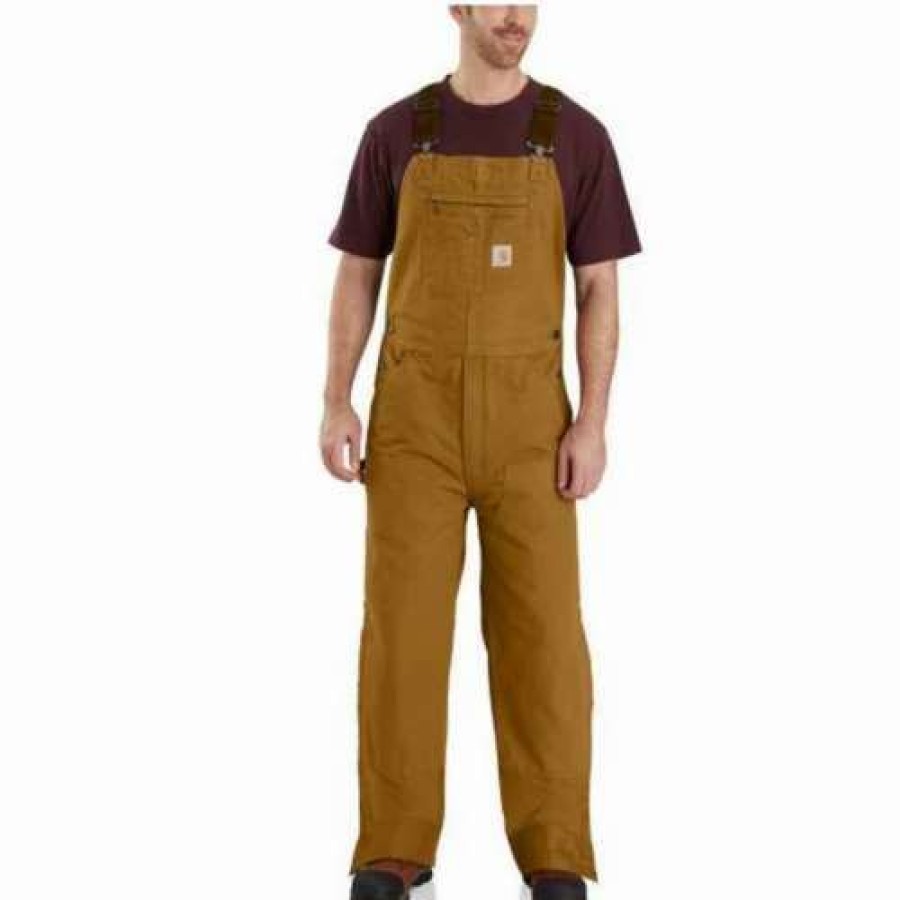 Bibs & Overalls * | Men'S Carhartt Quilt-Lined Washed Duck Overalls Carhartt Brown