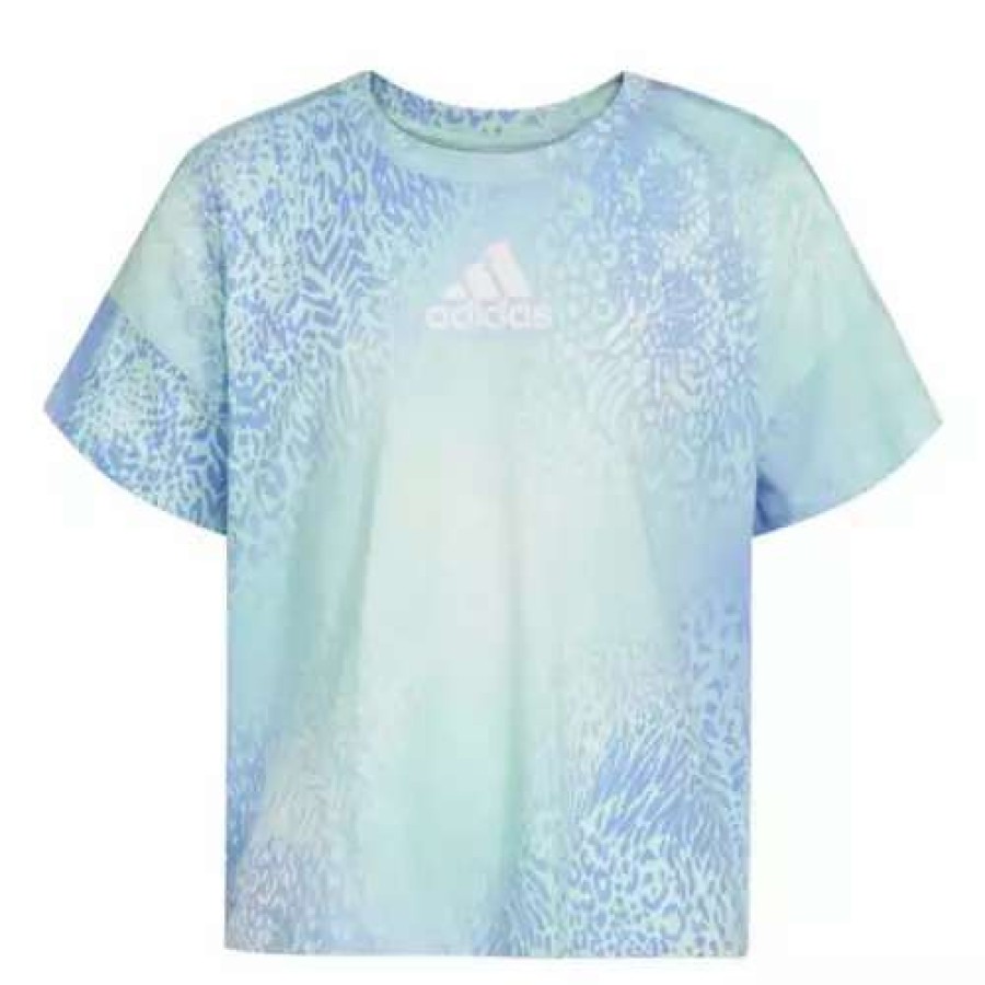 Shirts * | Girls' Adidas All Over Print Loose Box T-Shirt Blue Green