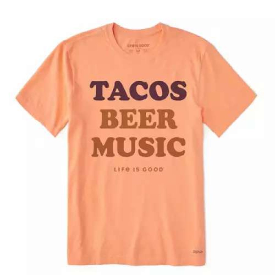 Shirts * | Men'S Life Is Good Tacos Beer Music T-Shirt Canyon Orange