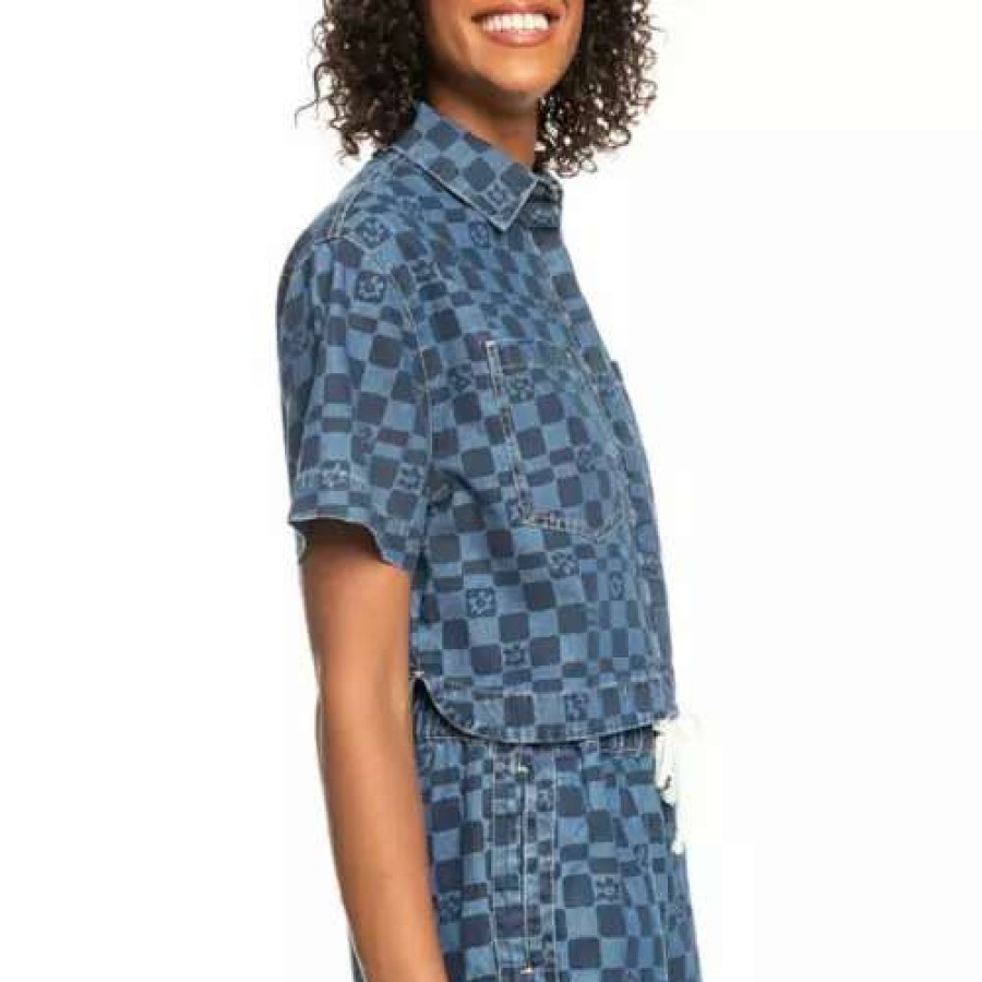 Shirts * | Women'S Roxy Wave Club Button Up Shirt Midnight Indigo