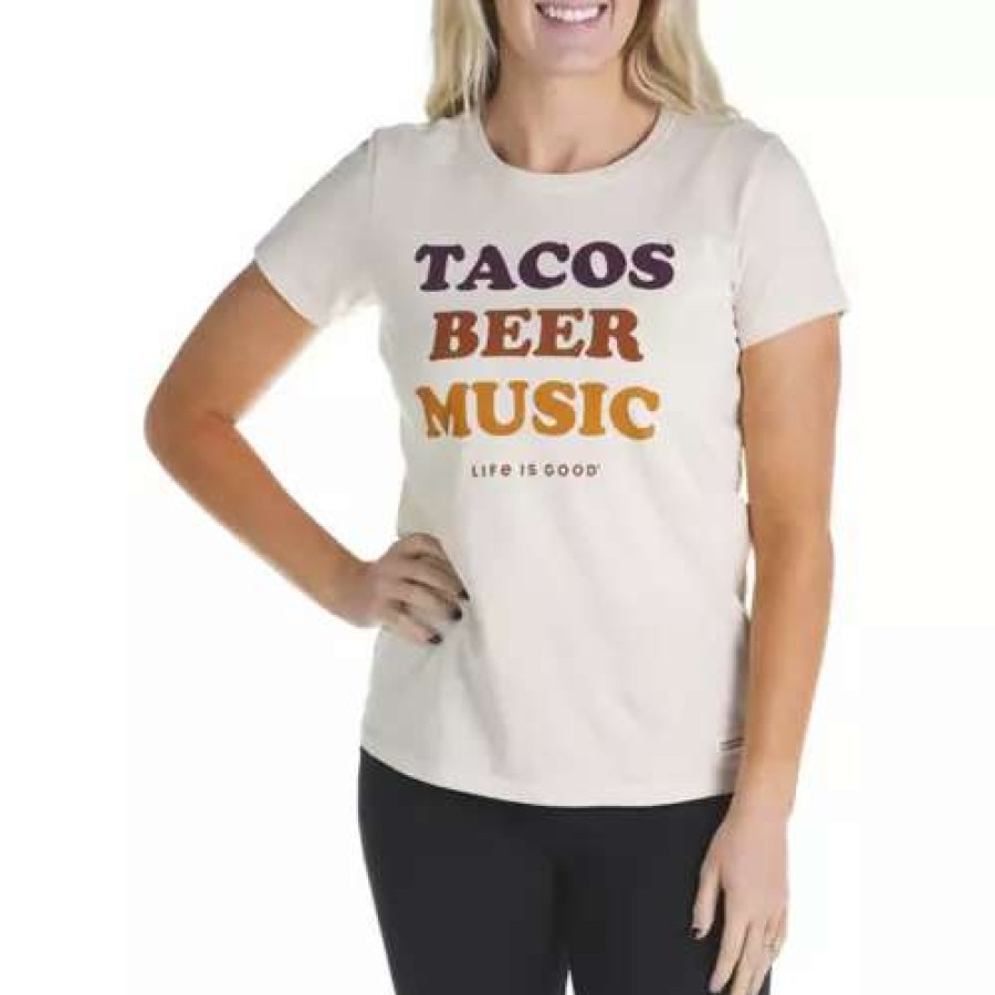 Shirts * | Women'S Life Is Good Taco Beer Music T-Shirt Putty White