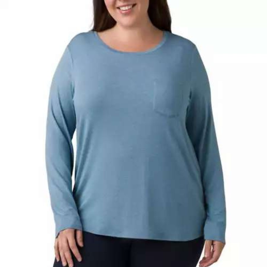 Shirts * | Women'S Prana Plus Foundation Long Sleeve Shirt Sea Mist Heather