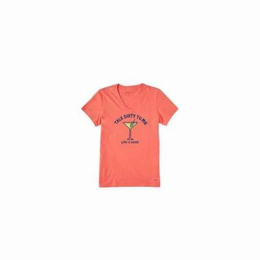 Shirts * | Women'S Life Is Good Talk Dirty To Me Martini V-Neck T-Shirt Mango Orange