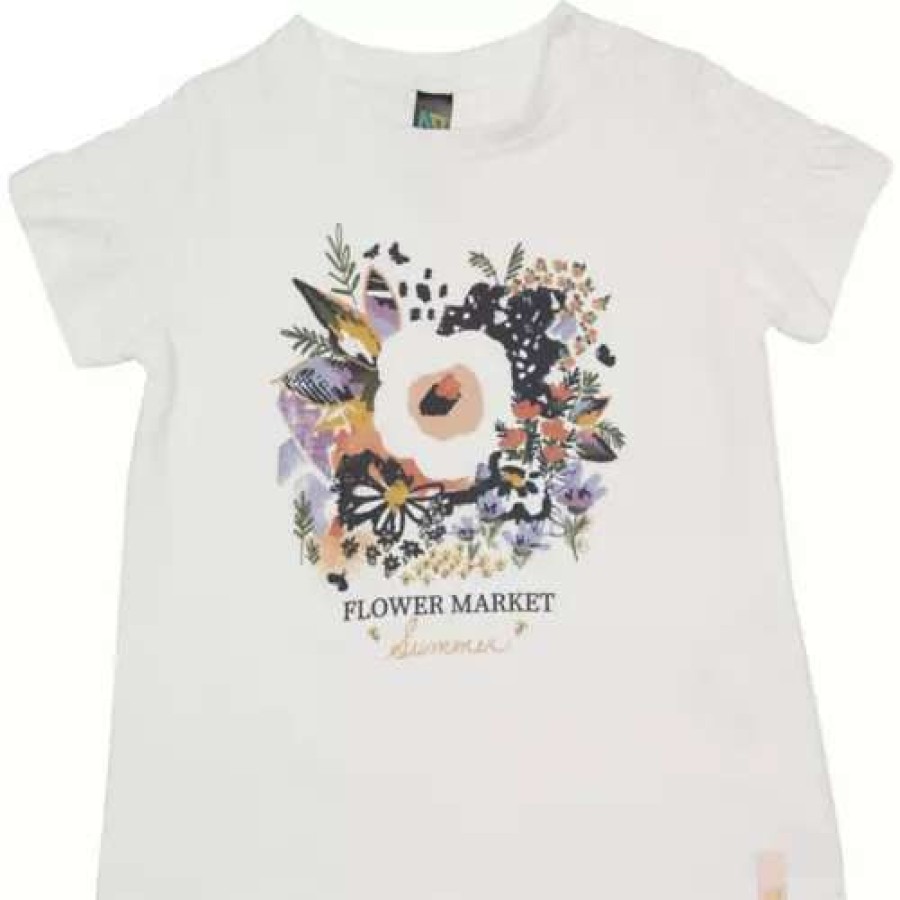 Shirts * | Girls' Nano Flower Market Ruffle Sleeve T-Shirt Ivory