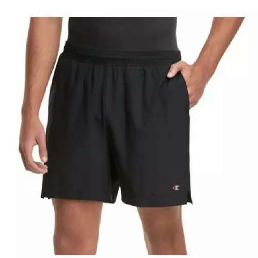 Shorts * | Men'S Champion Script Logo Lined Sport Shorts Black