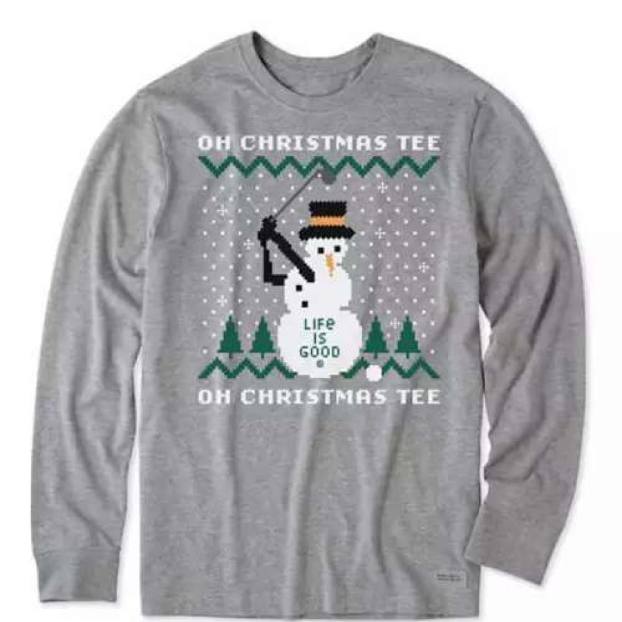 Shirts * | Men'S Life Is Good Ugly Sweater Oh Christmas Long Sleeve T-Shirt Heather Grey