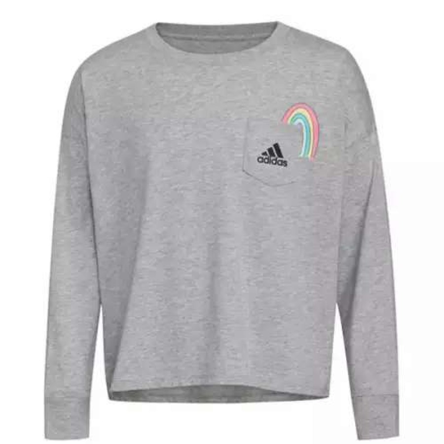 Shirts * | Girls' Adidas Graphic Heather T-Shirt Medium Grey Heather