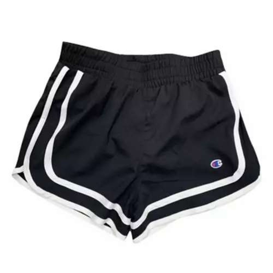 Shorts * | Girls' Champion Solid Varsity Woven Lounge Shorts Black