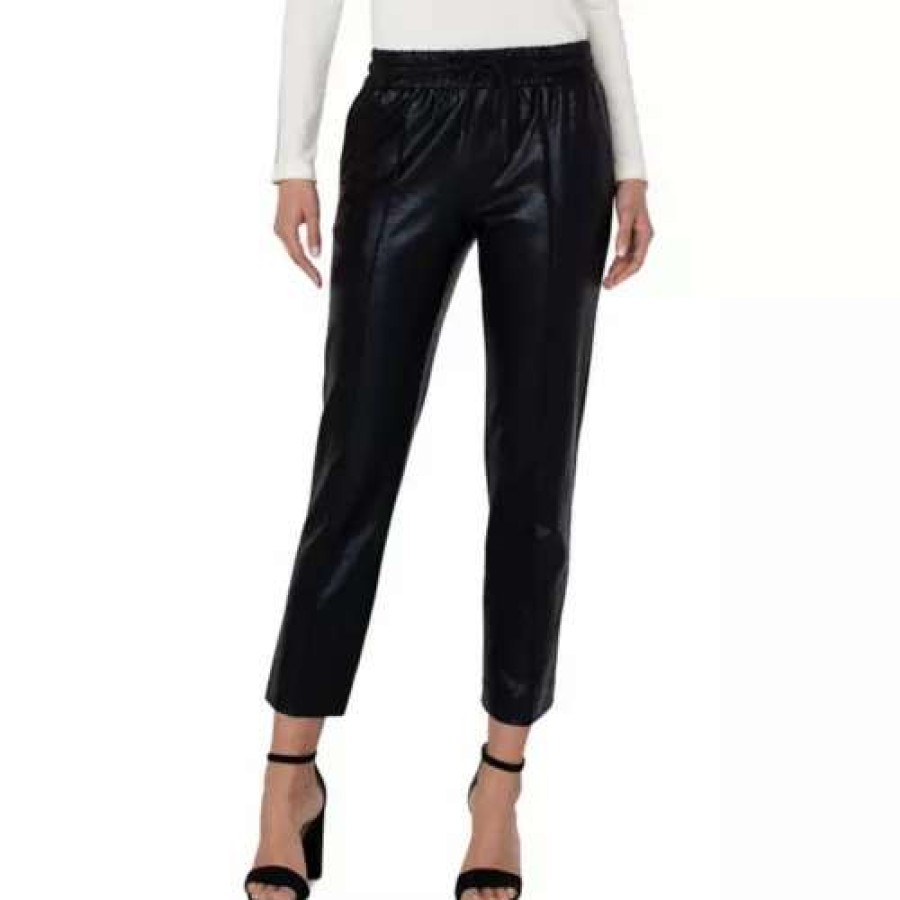 Pants * | Women'S Liverpool Los Angeles Faux Leather Ankle Trousers Black Cracked