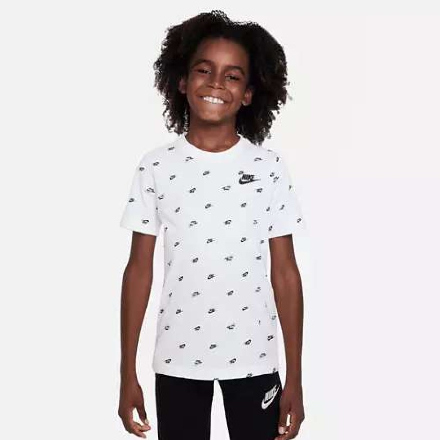 Shirts * | Boys' Nike Sportswear Scattered Logo T-Shirt White