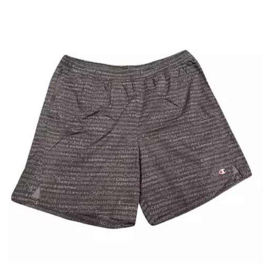 Shorts * | Men'S Champion Allover Script Logo Print Shorts Black/Grey