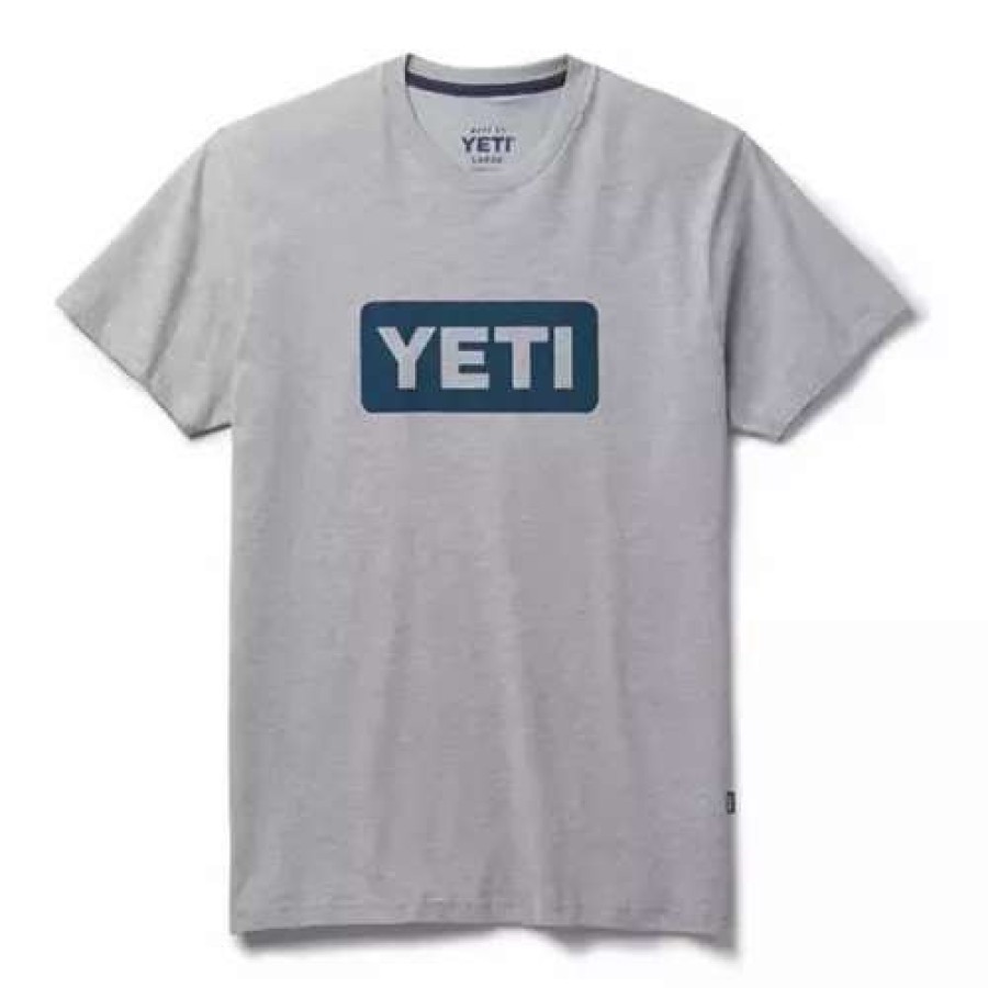 Shirts * | Men'S Yeti Premium Logo Badge T-Shirt Grey Heather/Navy