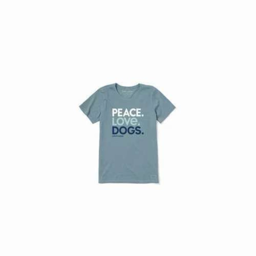 Shirts * | Women'S Life Is Good Peace Love Dogs Crusher T-Shirt SmoHot Blue