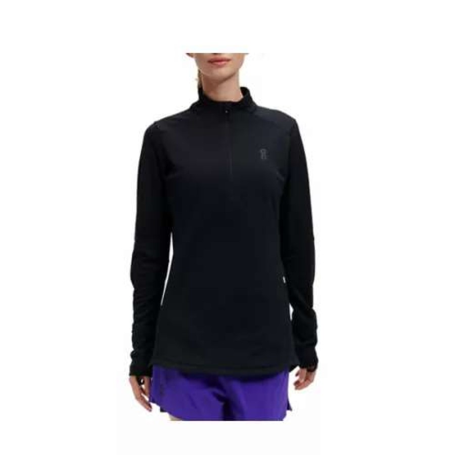 Shirts * | On Running Women'S On Climate Shirt 1/2 Zip Black Navy