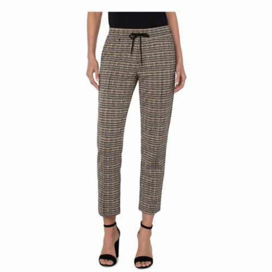 Pants * | Women'S Liverpool Los Angeles Pull On Ankle Trousers Tan Black Abstract Houndst