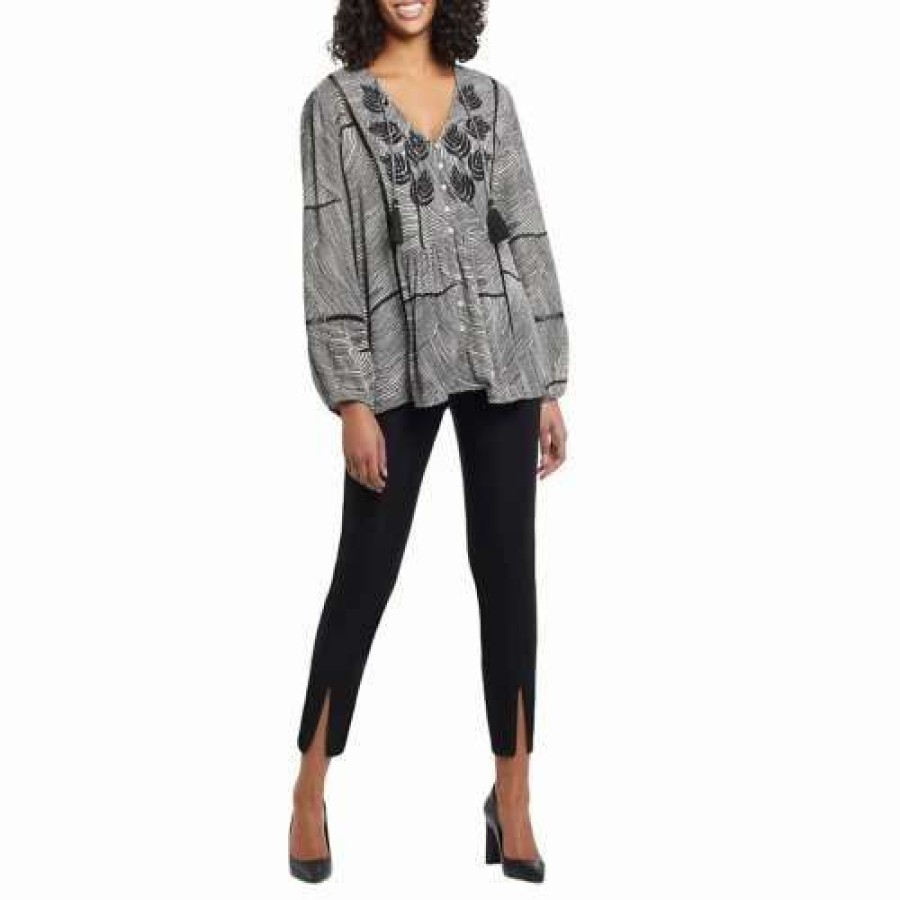 Shirts * | Women'S Tribal V-Neck Blouse Black