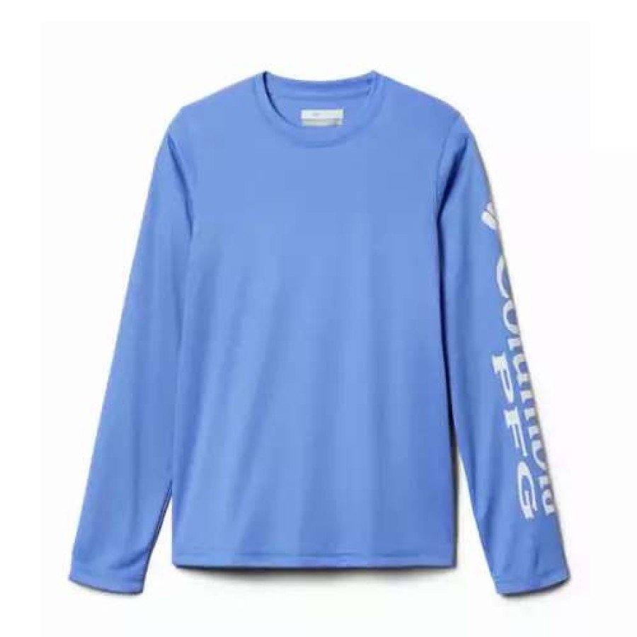 Shirts * | Columbia Boys' Pfg Terminal Tackle Heather Long Sleeve Blue Macaw Heather