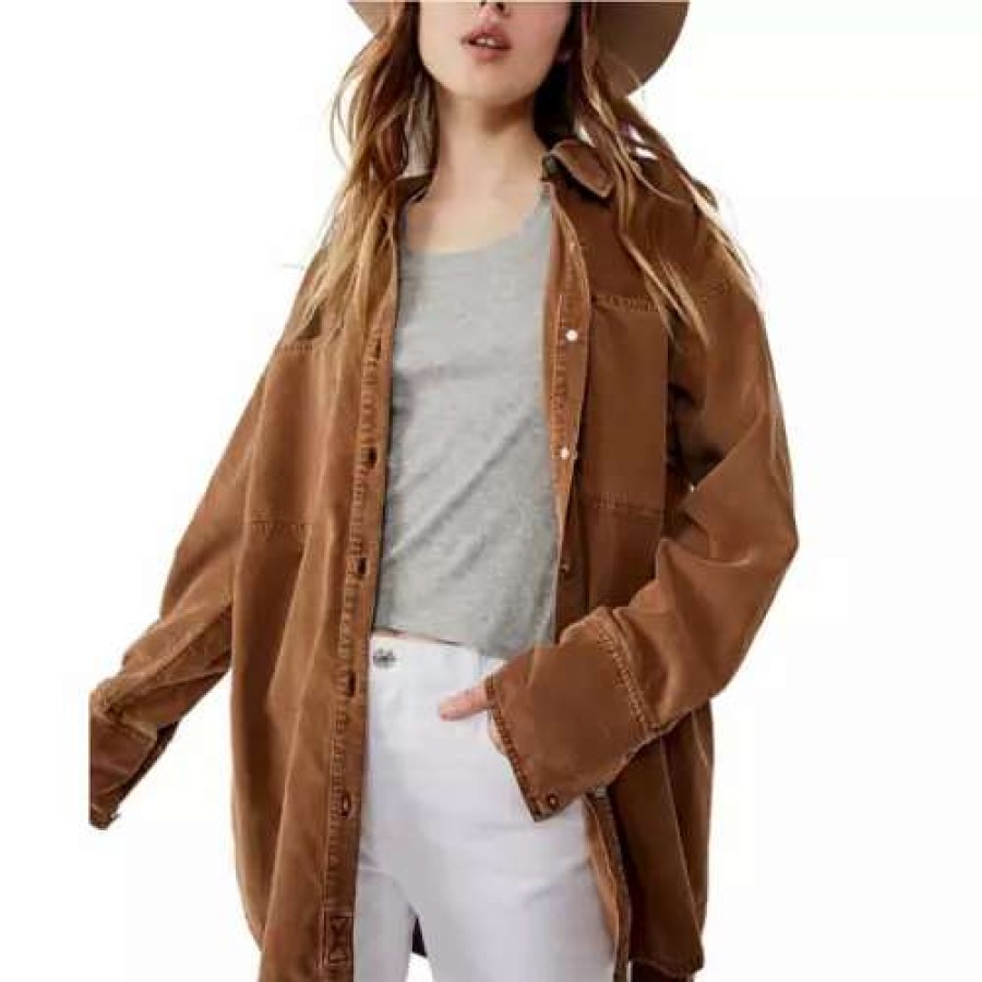 Shirts * | Women'S Free People Baby Cord Button Up Shirt Warm Tobacco