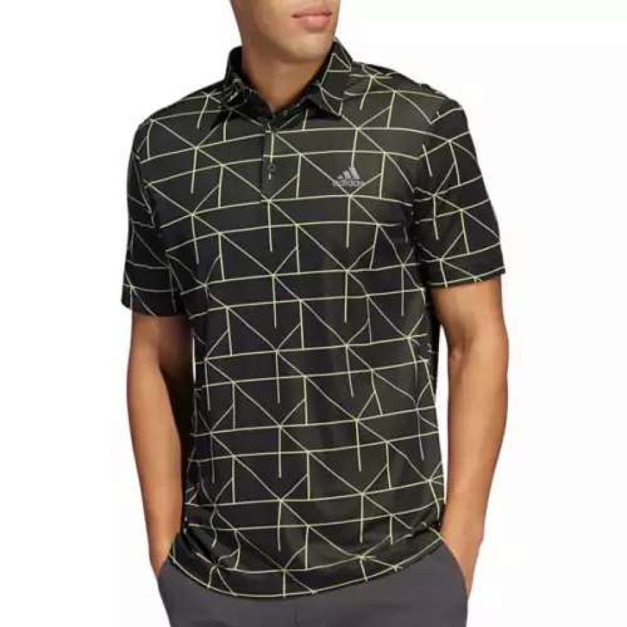 Shirts * | Men'S Adidas Jacquard Primegreen Golf Polo Black/Lime