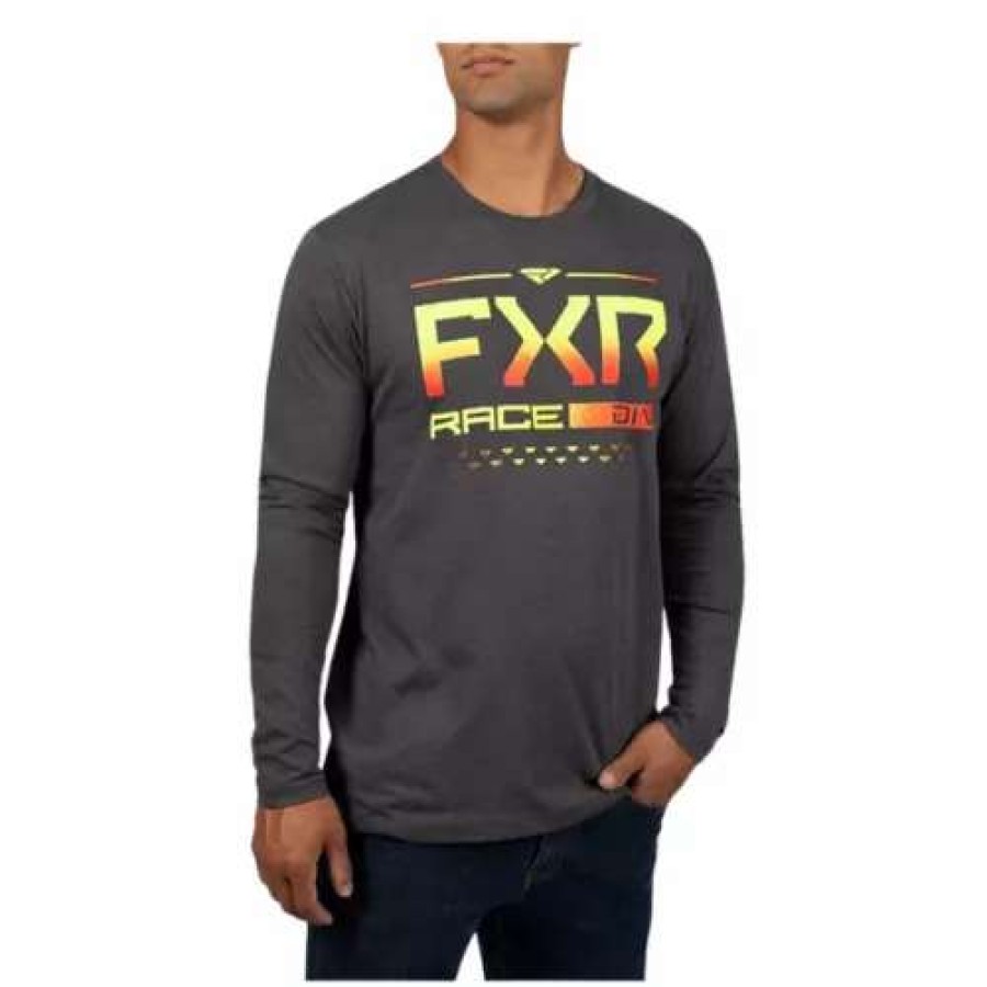 Shirts * | Men'S Fxr Division Premium Longsleeve T-Shirt Char Heather/Inferno