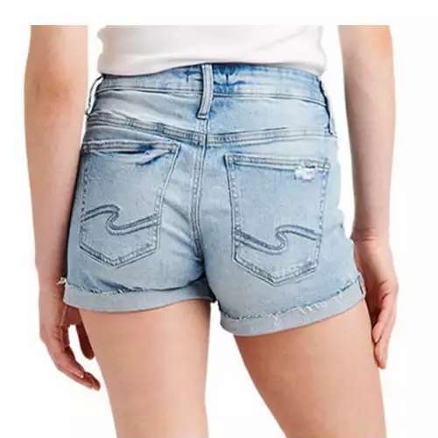 Shorts * | Women'S Silver Jeans Co. Boyfriend Mid Rise Jean Shorts Indigo 172