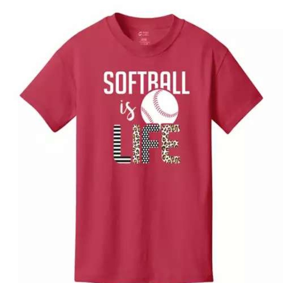 Shirts * | Girls' Range Softball Is Life T-Shirt Red