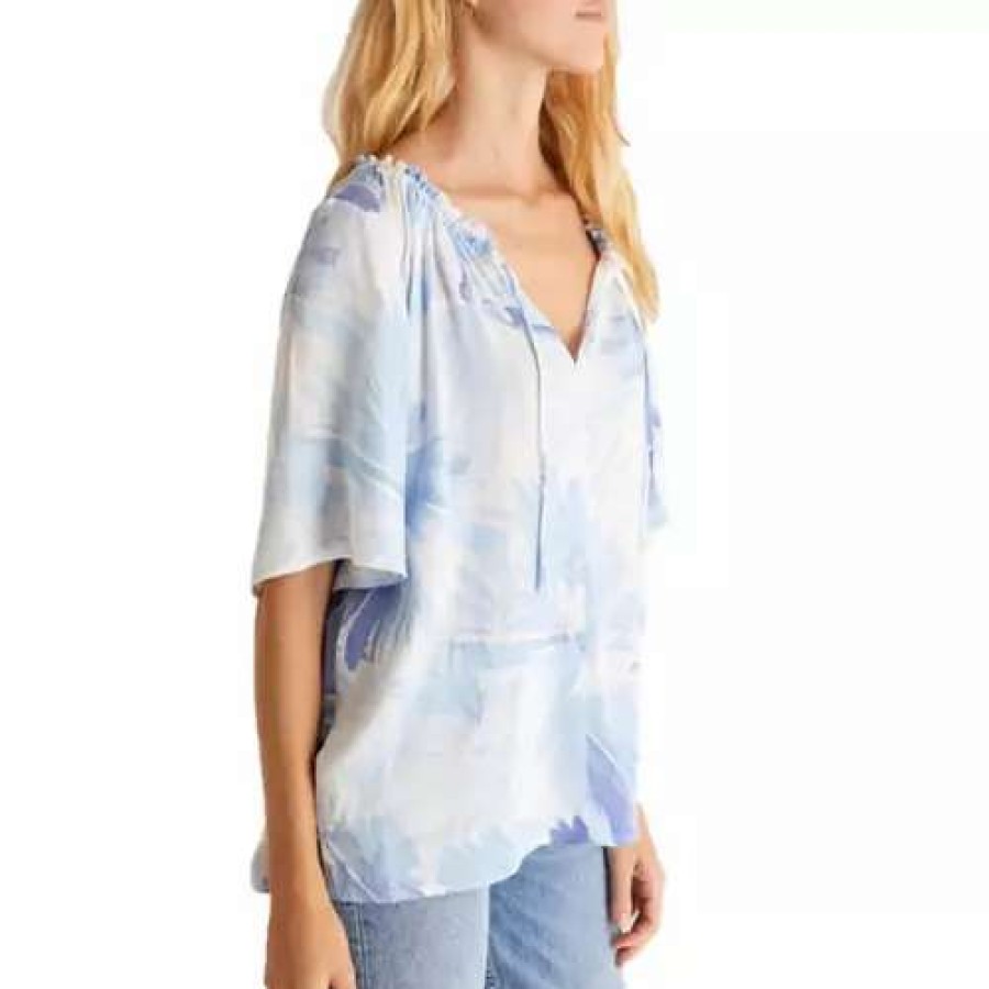 Shirts * | Z-Supply Women'S Z Supply Alyin Watercolor Leaf Top Blue