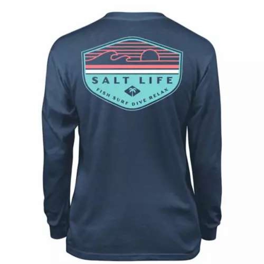 Shirts * | Girls' Salt Life The Flash Long Sleeve T-Shirt Washed Navy