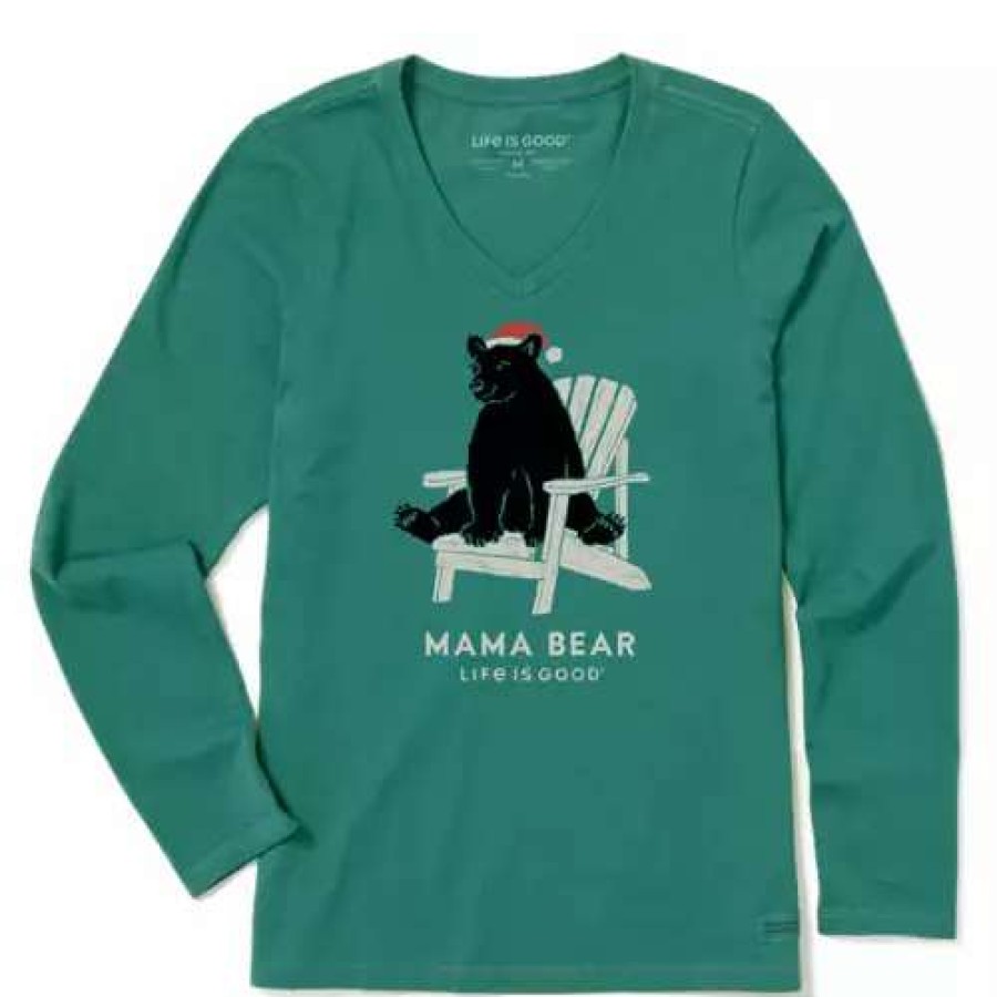 Shirts * | Women'S Life Is Good Mama Bear Holiday Adiron Long Sleeve T-Shirt Spruce