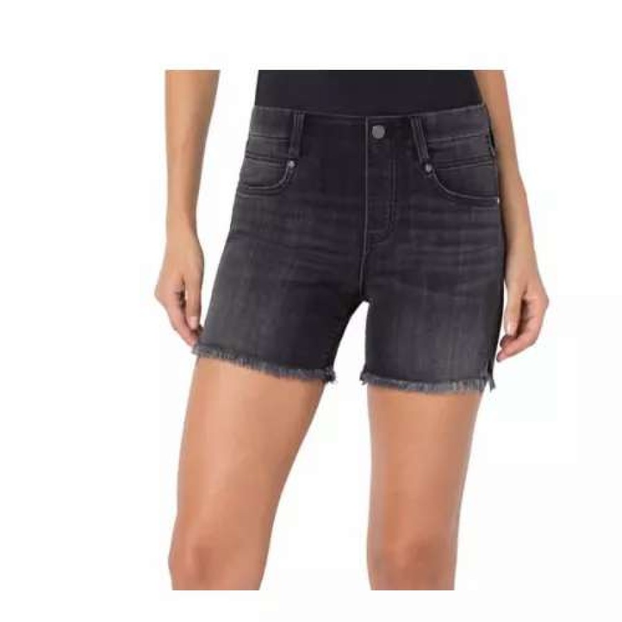 Shorts * | Women'S Liverpool Los Angeles Gia Glider With Fray Hem Jean Shorts Black Rinse