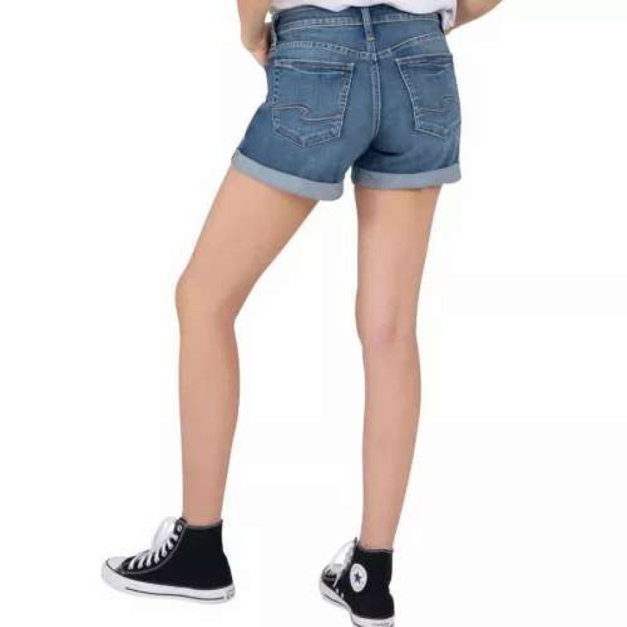 Shorts * | Women'S Silver Jeans Co. Boyfriend Rolled Jean Shorts Indigo