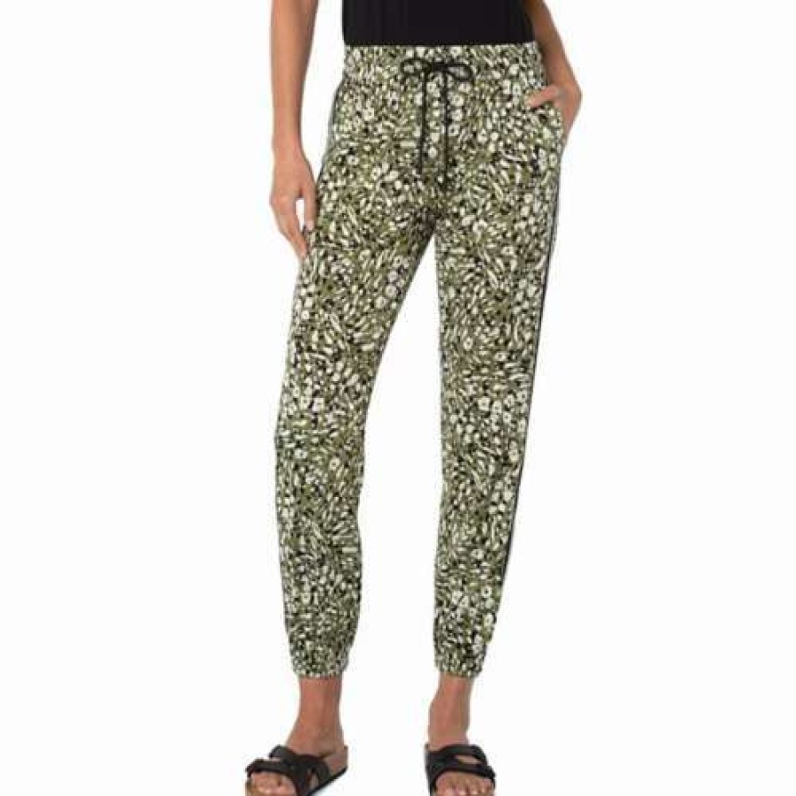 Pants * | Women'S Liverpool Los Angeles Easy Fit Cropped Joggers Black Olive Animal